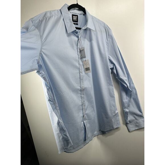 CR7 Cristiano Ronaldo Slim Fit Button Up Light Blue Dress Shirt Size 2XL XXL - Picture 3 of 9